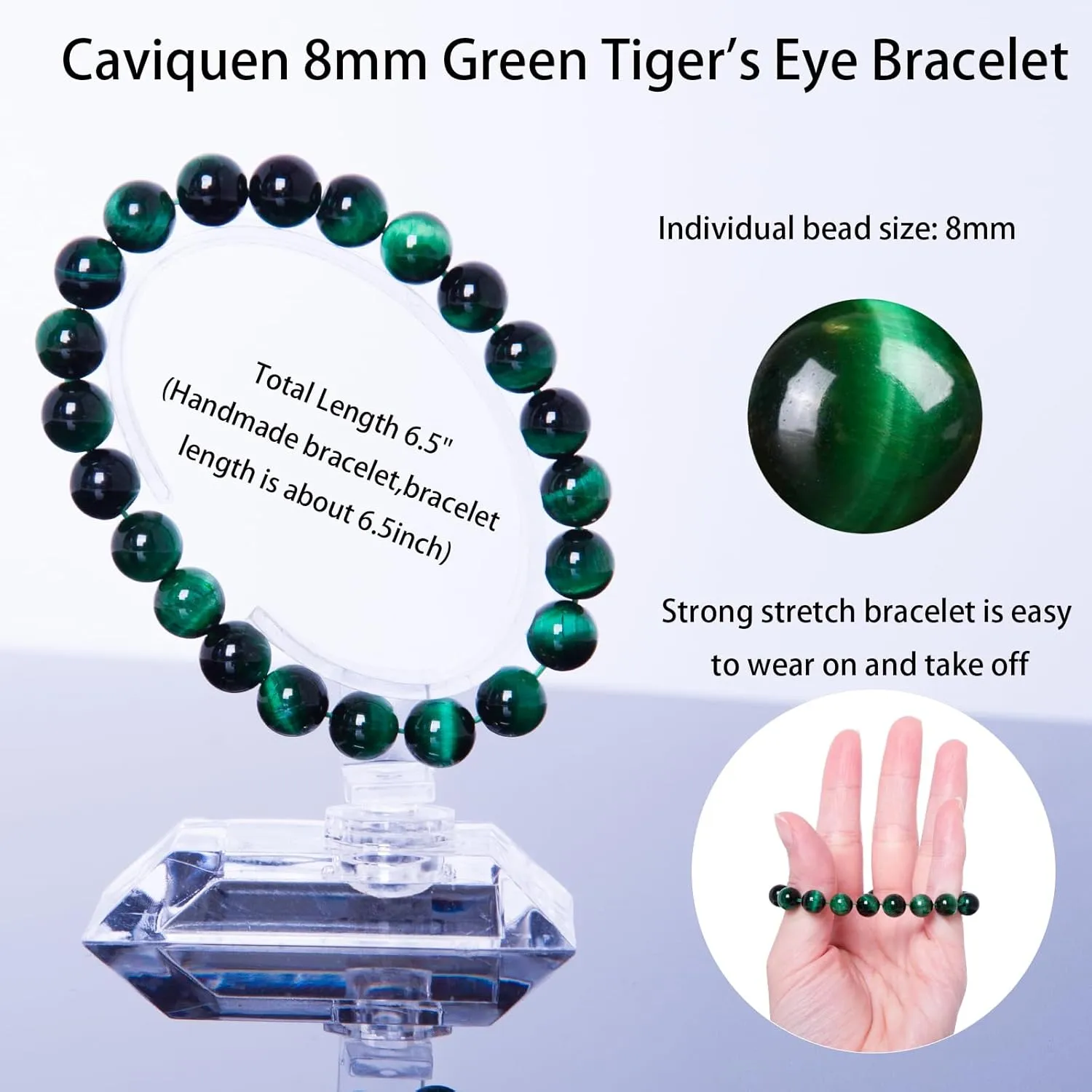 Natural Gemstone Bracelet,8mm/6mm Round Beads Stretch Bracelet 6.5" Unisex Jewelry Birthday Gifts for Girl Women