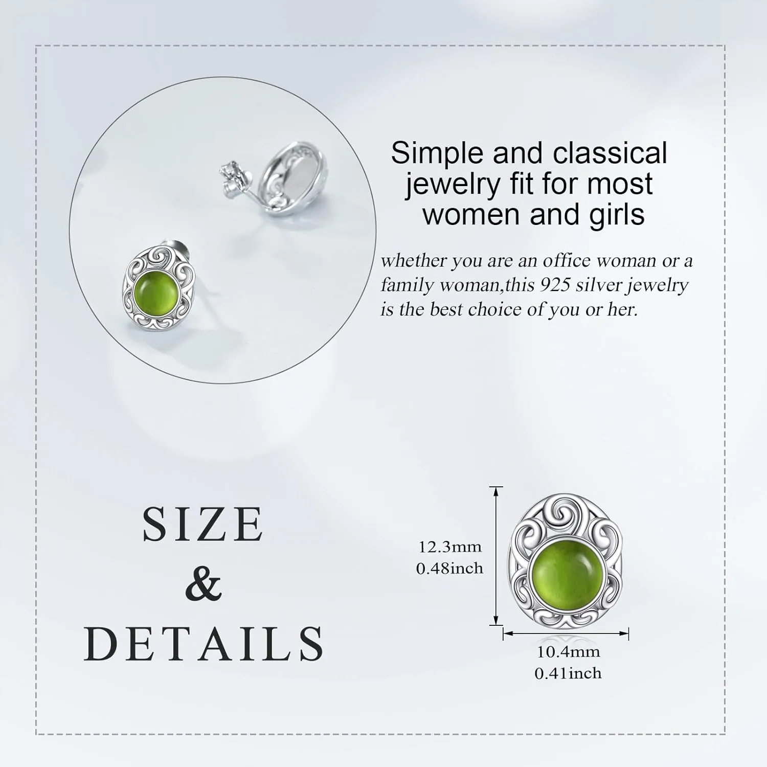 Natural Stone Earrings Sterling Silver Hug Hand/Filigree Stud Earrings Jewelry Christmas Gifts for Women Girls