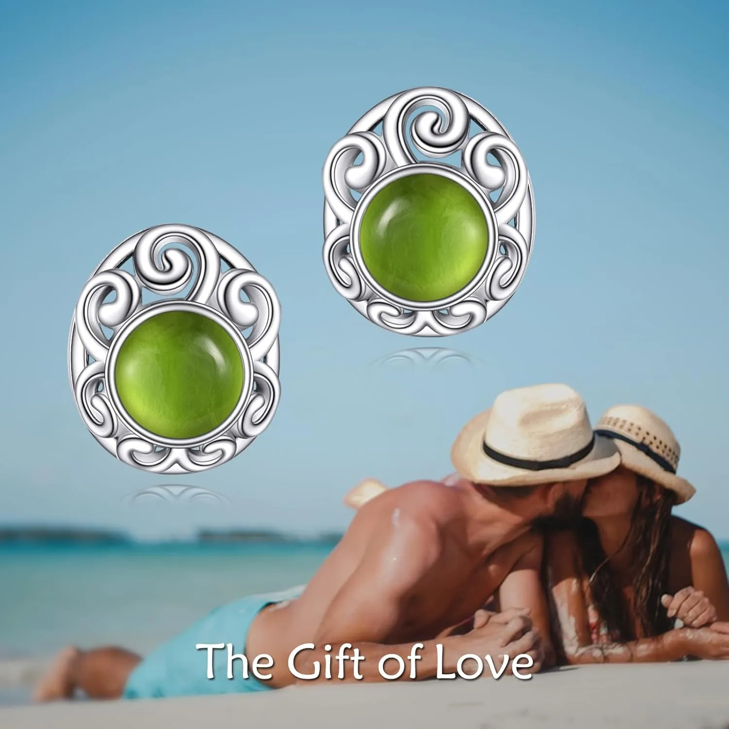 Natural Stone Earrings Sterling Silver Hug Hand/Filigree Stud Earrings Jewelry Christmas Gifts for Women Girls