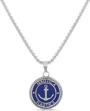 Nautica Stainless Steel Blue Enamel Anchor Necklace for Men (Blue)