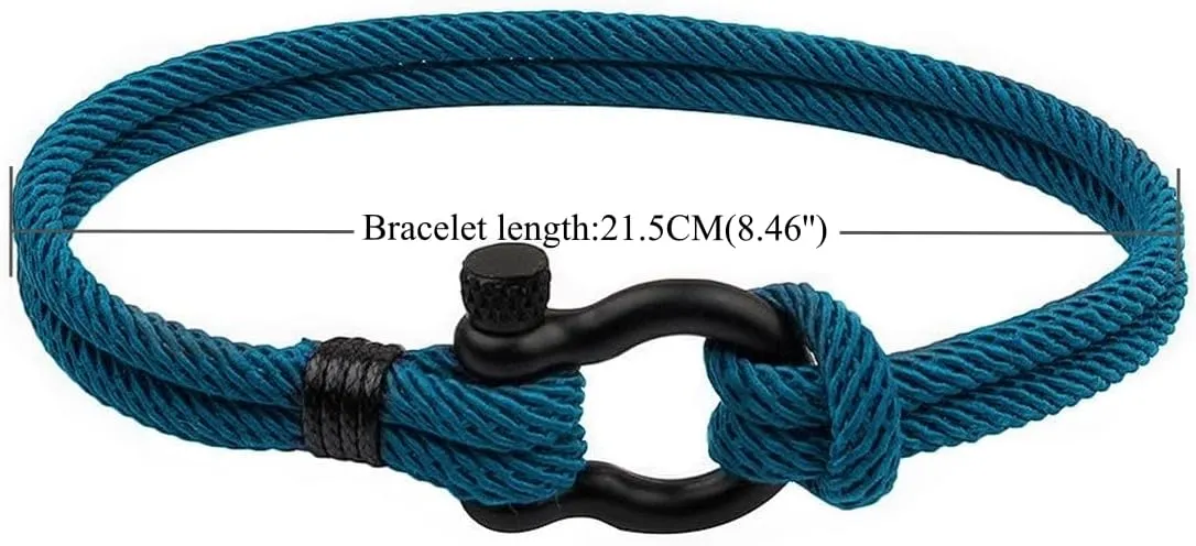 Nautical Sailor Rope Wrap Bracelet Wristband Bangle Steel Screw Marine Anchor Shackles, Two-row