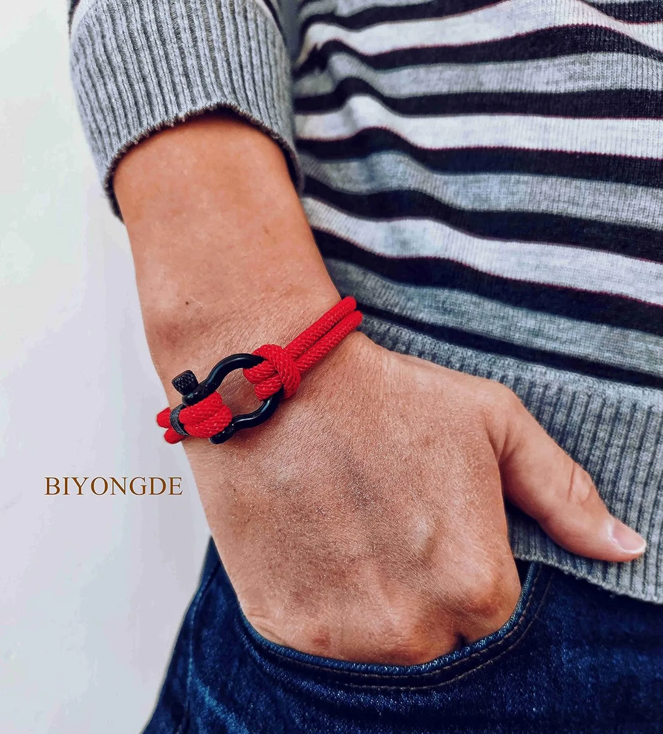 Nautical Sailor Rope Wrap Bracelet Wristband Bangle Steel Screw Marine Anchor Shackles, Two-row