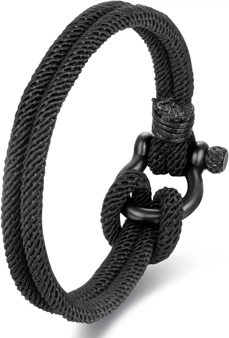 Nautical Sailor Rope Wrap Bracelet Wristband Bangle Steel Screw Marine Anchor Shackles, Two-row