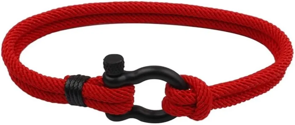 Nautical Sailor Rope Wrap Bracelet Wristband Bangle Steel Screw Marine Anchor Shackles, Two-row