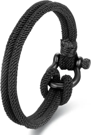 Nautical Sailor Rope Wrap Bracelet Wristband Bangle Steel Screw Marine Anchor Shackles, Two-row