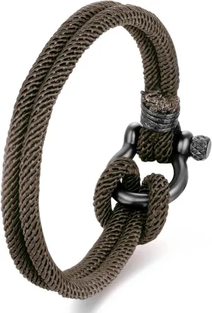 Nautical Sailor Rope Wrap Bracelet Wristband Bangle Steel Screw Marine Anchor Shackles, Two-row