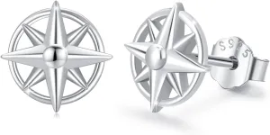 Nautical Sterling Silver Anchor/Compass/Rudder Stud Earrings - Oceans Sailor Jewelry Gifts for Women & Friends