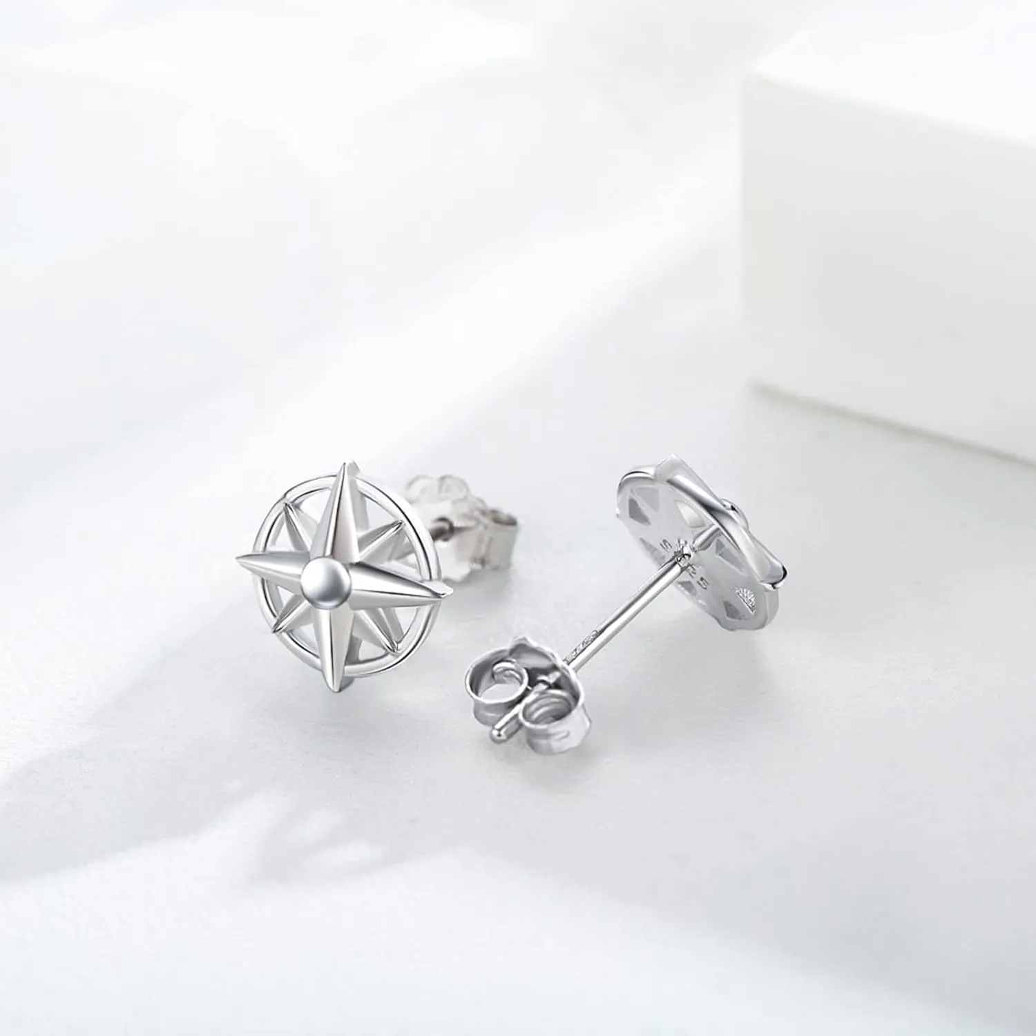 Nautical Sterling Silver Anchor/Compass/Rudder Stud Earrings - Oceans Sailor Jewelry Gifts for Women & Friends