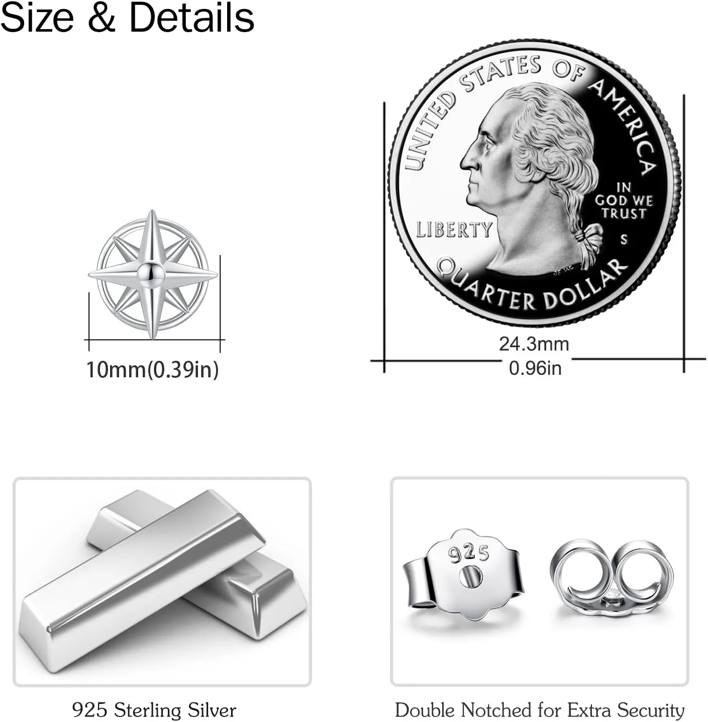 Nautical Sterling Silver Anchor/Compass/Rudder Stud Earrings - Oceans Sailor Jewelry Gifts for Women & Friends