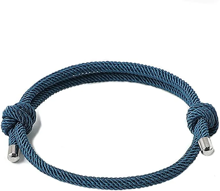 Nautical Woven Friendship Rope Boho Bracelet Handmade Braided Wrap String Steel Charm Adjustable