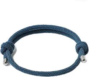 Nautical Woven Friendship Rope Boho Bracelet Handmade Braided Wrap String Steel Charm Adjustable
