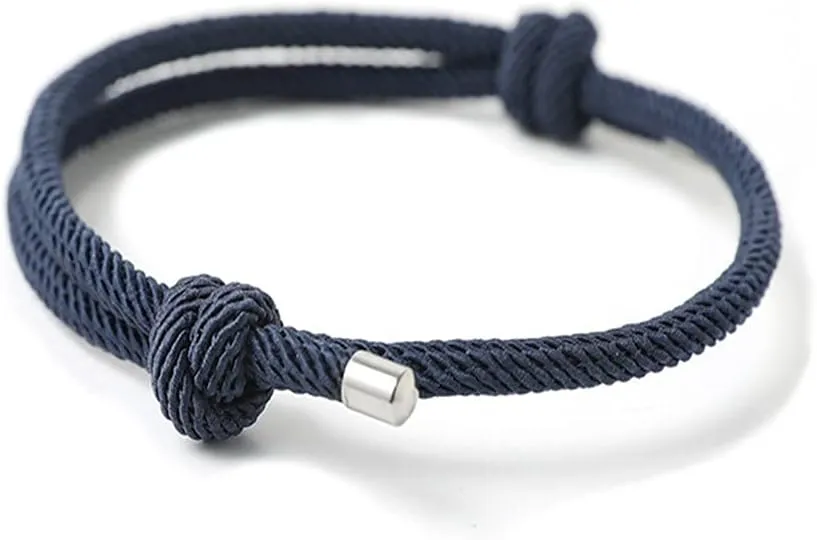 Nautical Woven Friendship Rope Boho Bracelet Handmade Braided Wrap String Steel Charm Adjustable