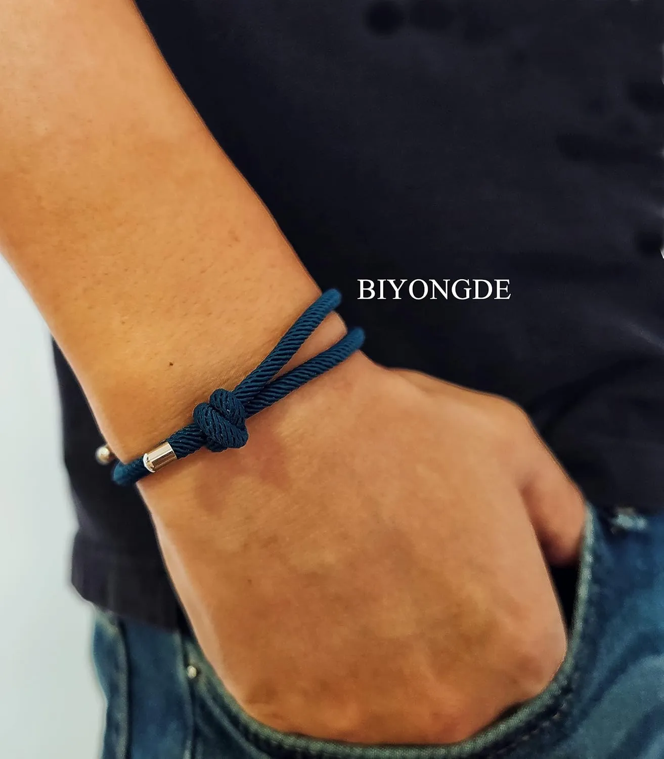 Nautical Woven Friendship Rope Boho Bracelet Handmade Braided Wrap String Steel Charm Adjustable