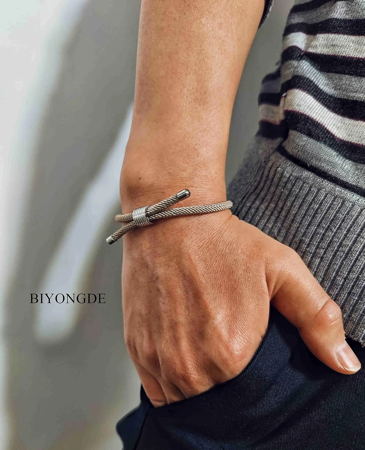 Nautical Woven Friendship Rope Boho Bracelet Handmade Wrap String Steel Charm Adjustable