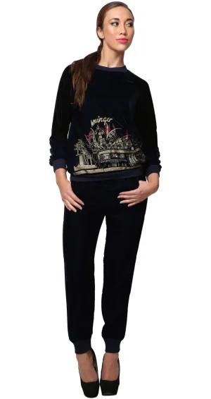 Navy Blue Velvet Jogger Set -Sale