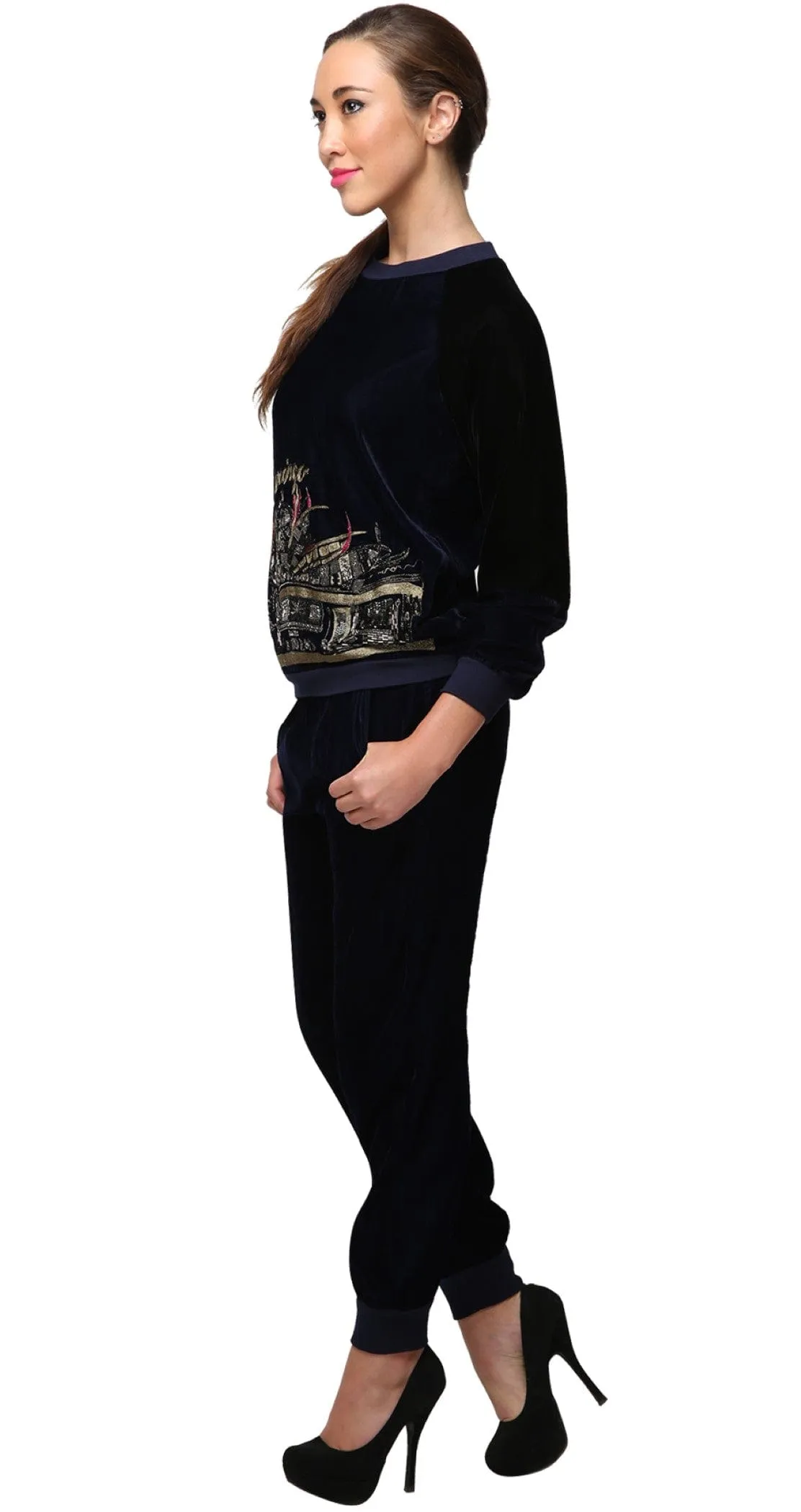 Navy Blue Velvet Jogger Set -Sale