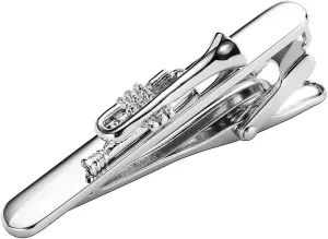 Necktie Clips Men, Mens Clip On Neck Tie Trumpet Silver Stainless Steel for Business Father's Day