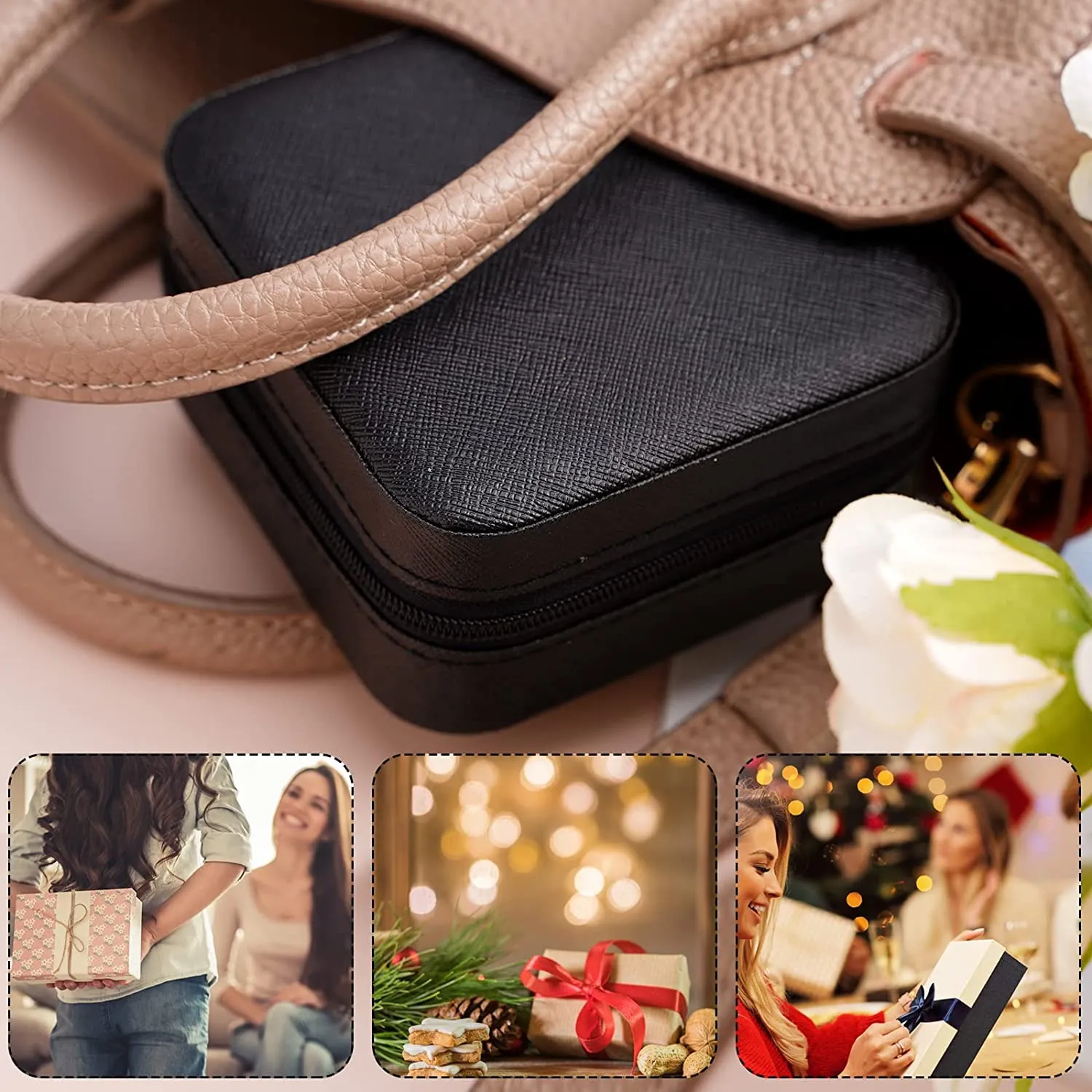 Neveika Portable Travel Mini Jewelry Box Leather Jewellery Ring Organizer Case Storage Gift Box Girls Women (4 colorx1).