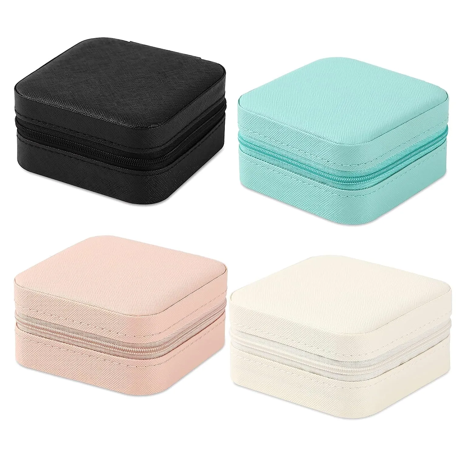 Neveika Portable Travel Mini Jewelry Box Leather Jewellery Ring Organizer Case Storage Gift Box Girls Women (4 colorx1).