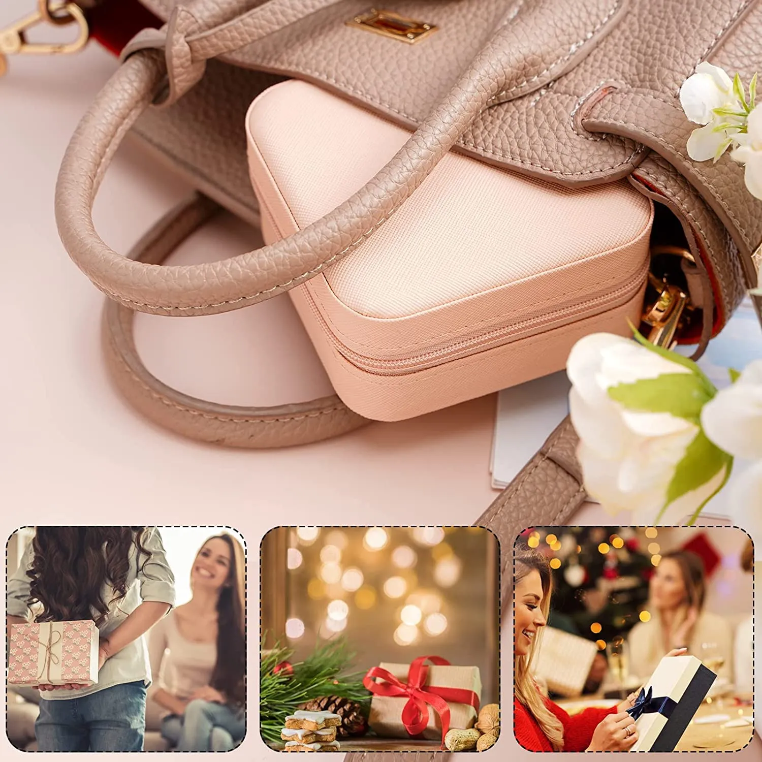 Neveika Portable Travel Mini Jewelry Box Leather Jewellery Ring Organizer Case Storage Gift Box Girls Women (4 colorx1).