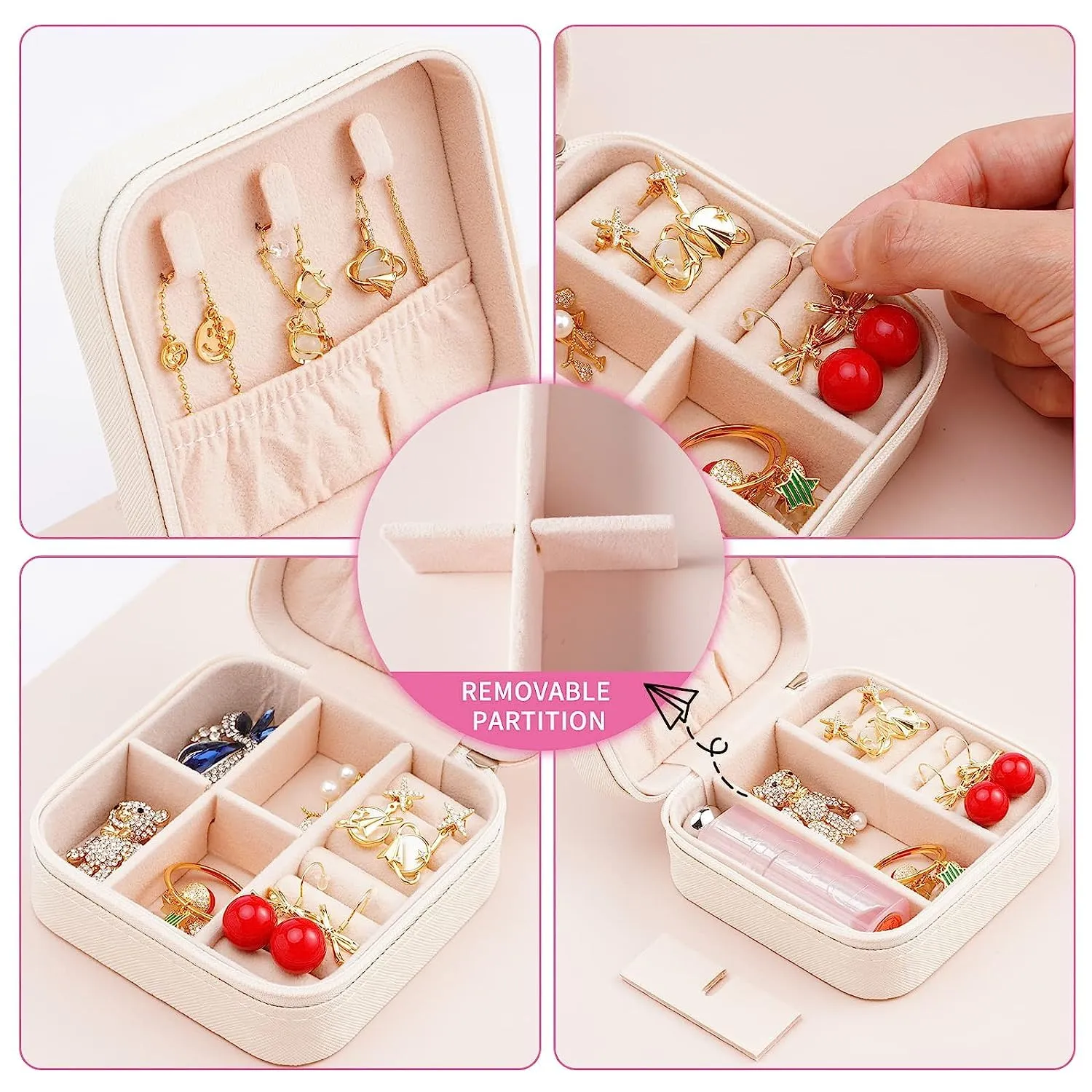 Neveika Portable Travel Mini Jewelry Box Leather Jewellery Ring Organizer Case Storage Gift Box Girls Women (4 colorx1).