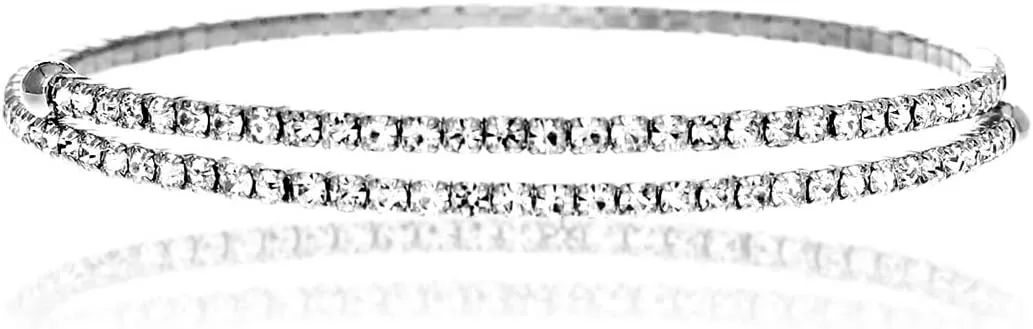 NTLX Crystal Bracelet for Women - Rhinestone Coil Bangle Bracelet  Flexible & Adjustable - Silver & Gold Plated - Bridal, Wedding, Prom, Party, Pageant, Evening, Casual, Tennis Bracelet with Gift Box
