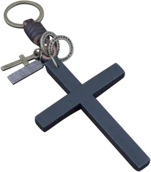 NUOBESTY Cross Charm Keychain Retro Leather Religious Cross Key Fob Keychain Elegant Metal Fashion Key Ring Pendant for Purse Handbags Accessories Black
