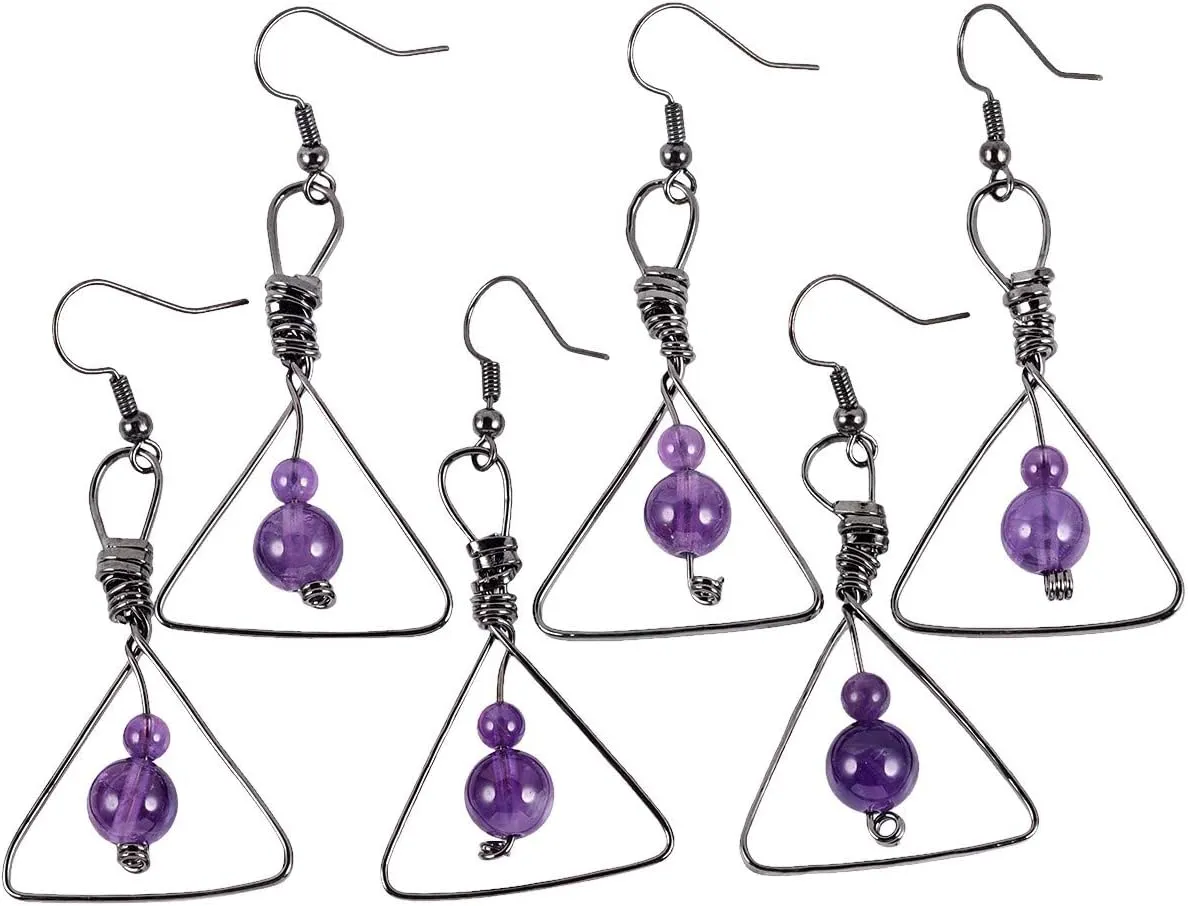 Nupuyai Healing Crystal Beads Earrings for Women, Wire Wrapped Triangle Earrings Stone Jewelry for Ladies