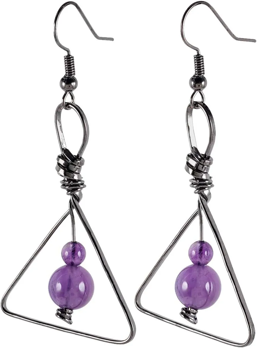 Nupuyai Healing Crystal Beads Earrings for Women, Wire Wrapped Triangle Earrings Stone Jewelry for Ladies