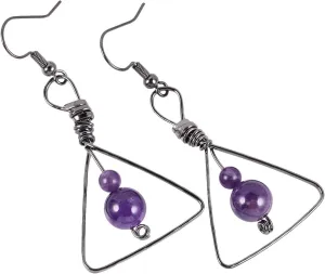 Nupuyai Healing Crystal Beads Earrings for Women, Wire Wrapped Triangle Earrings Stone Jewelry for Ladies
