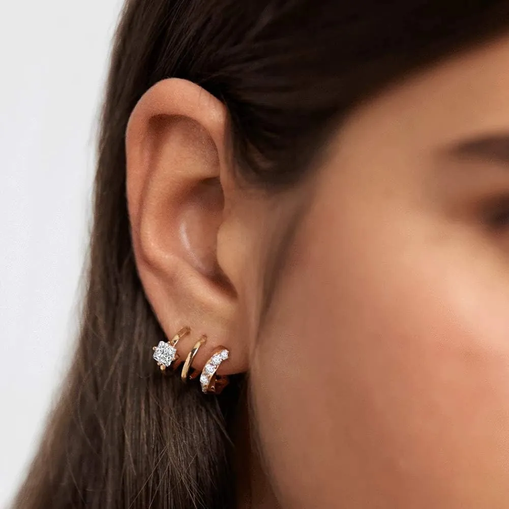 Obidos 14K Gold Plated Triple Huggie Illusion Stud Earrings | Double Huggie Hoop Earrings for One Hole | Gold Hoop Earrings for Women | Drop earrings