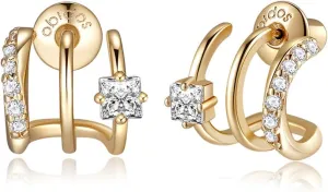 Obidos 14K Gold Plated Triple Huggie Illusion Stud Earrings | Double Huggie Hoop Earrings for One Hole | Gold Hoop Earrings for Women | Drop earrings