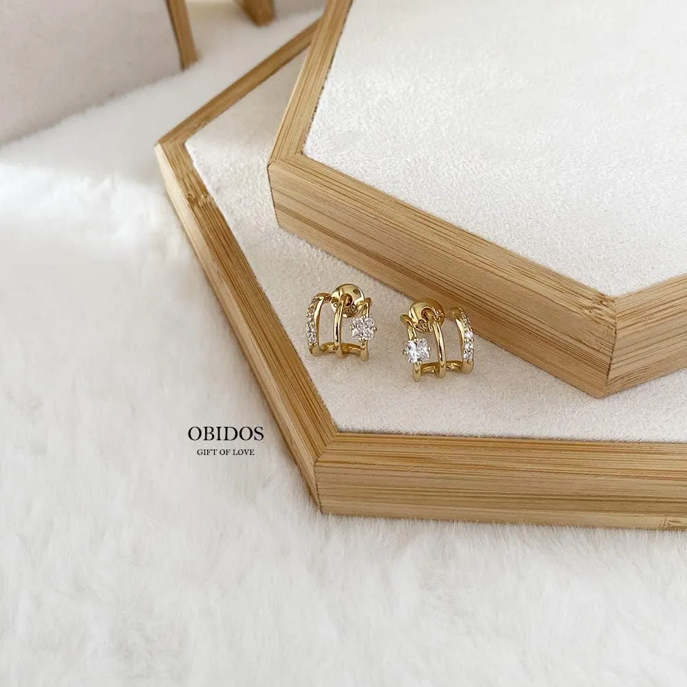 Obidos 14K Gold Plated Triple Huggie Illusion Stud Earrings | Double Huggie Hoop Earrings for One Hole | Gold Hoop Earrings for Women | Drop earrings