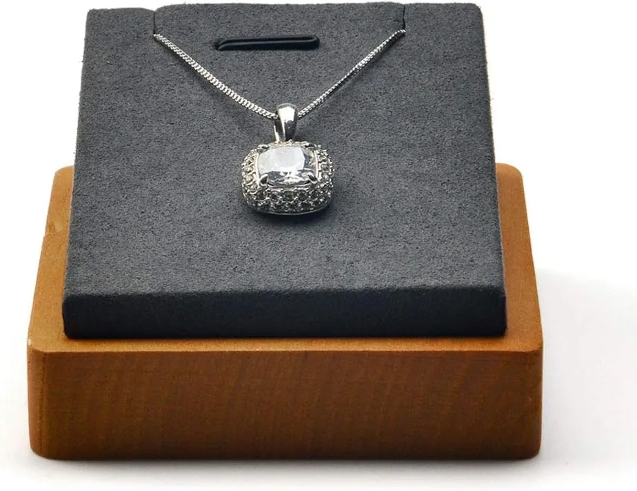 Oirlv Wood Single Necklace Pendant Chain Jewelry Display Stand Jewelry Showcase Display Holder Microfiber Surface(Grey)