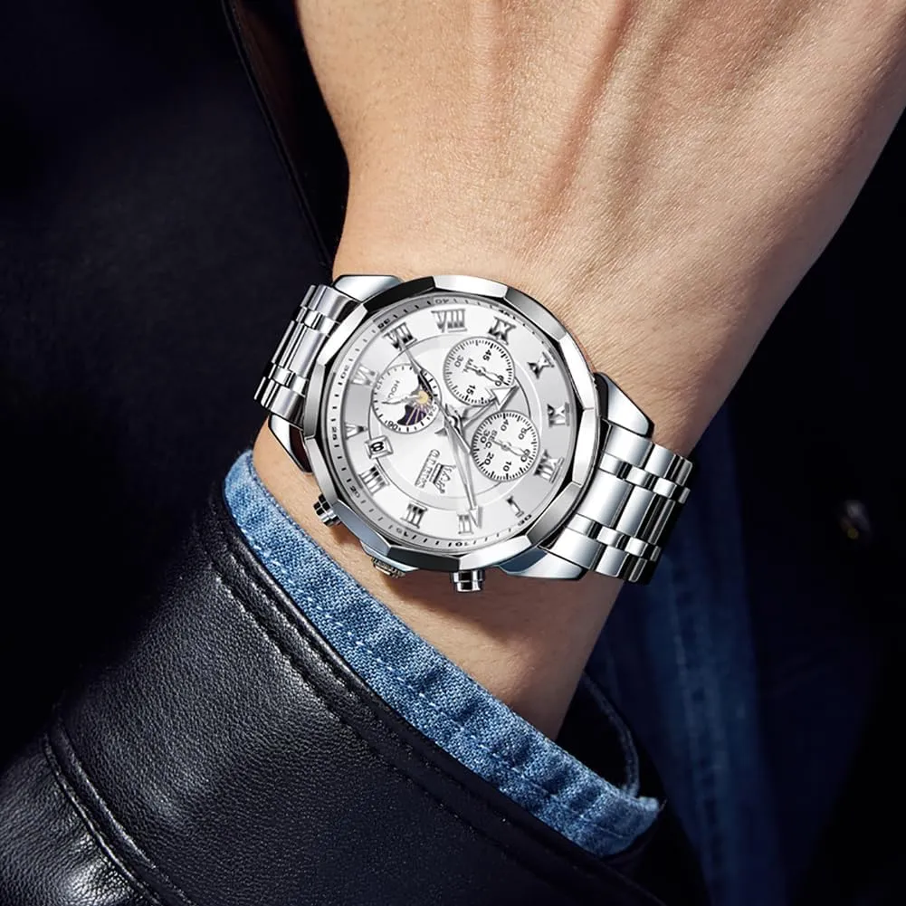 OLEVS Men Watch Business Dress Diamond Luxury Watch Luminous Easy to Read Date Waterproof Stainless Steel Quartz Analog Simple Dress Watch