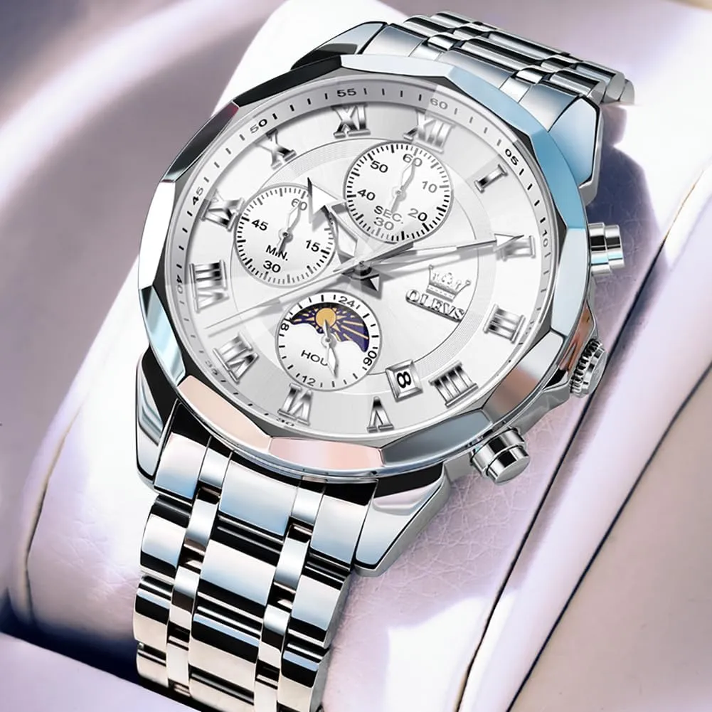 OLEVS Men Watch Business Dress Diamond Luxury Watch Luminous Easy to Read Date Waterproof Stainless Steel Quartz Analog Simple Dress Watch