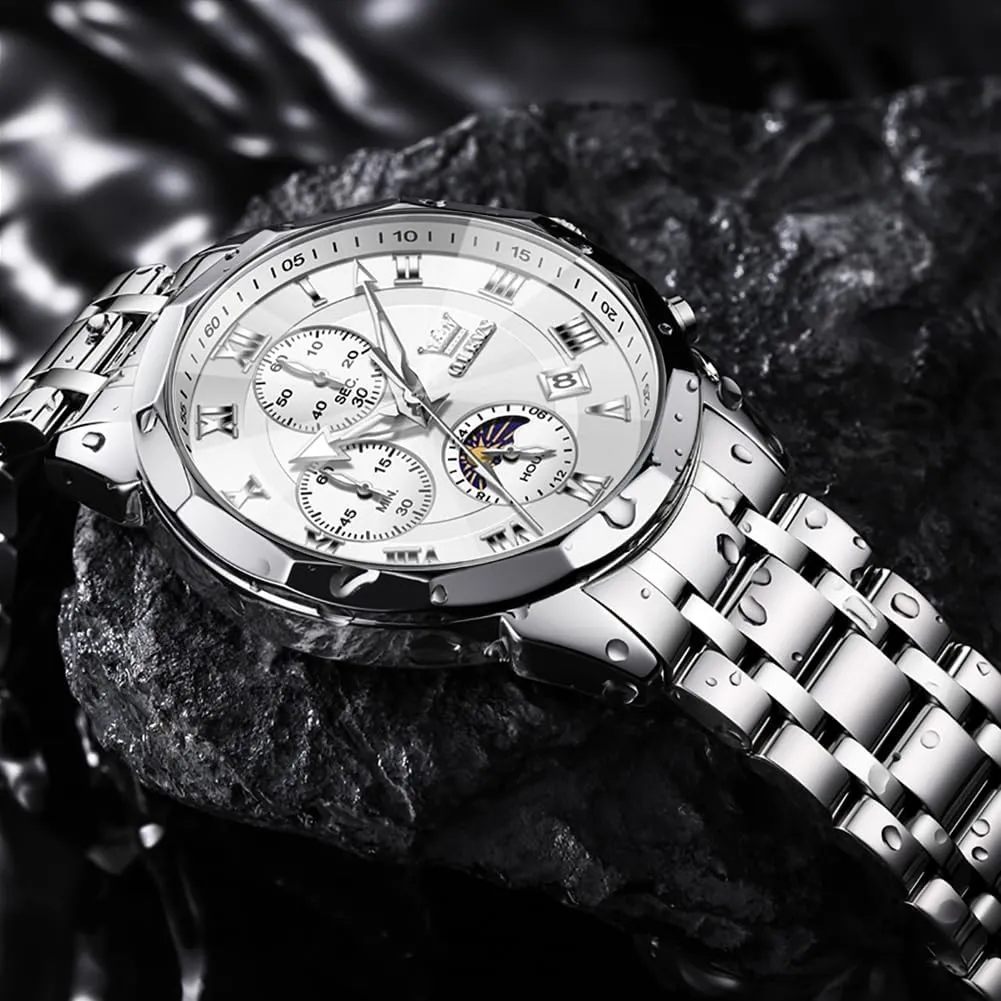 OLEVS Men Watch Business Dress Diamond Luxury Watch Luminous Easy to Read Date Waterproof Stainless Steel Quartz Analog Simple Dress Watch