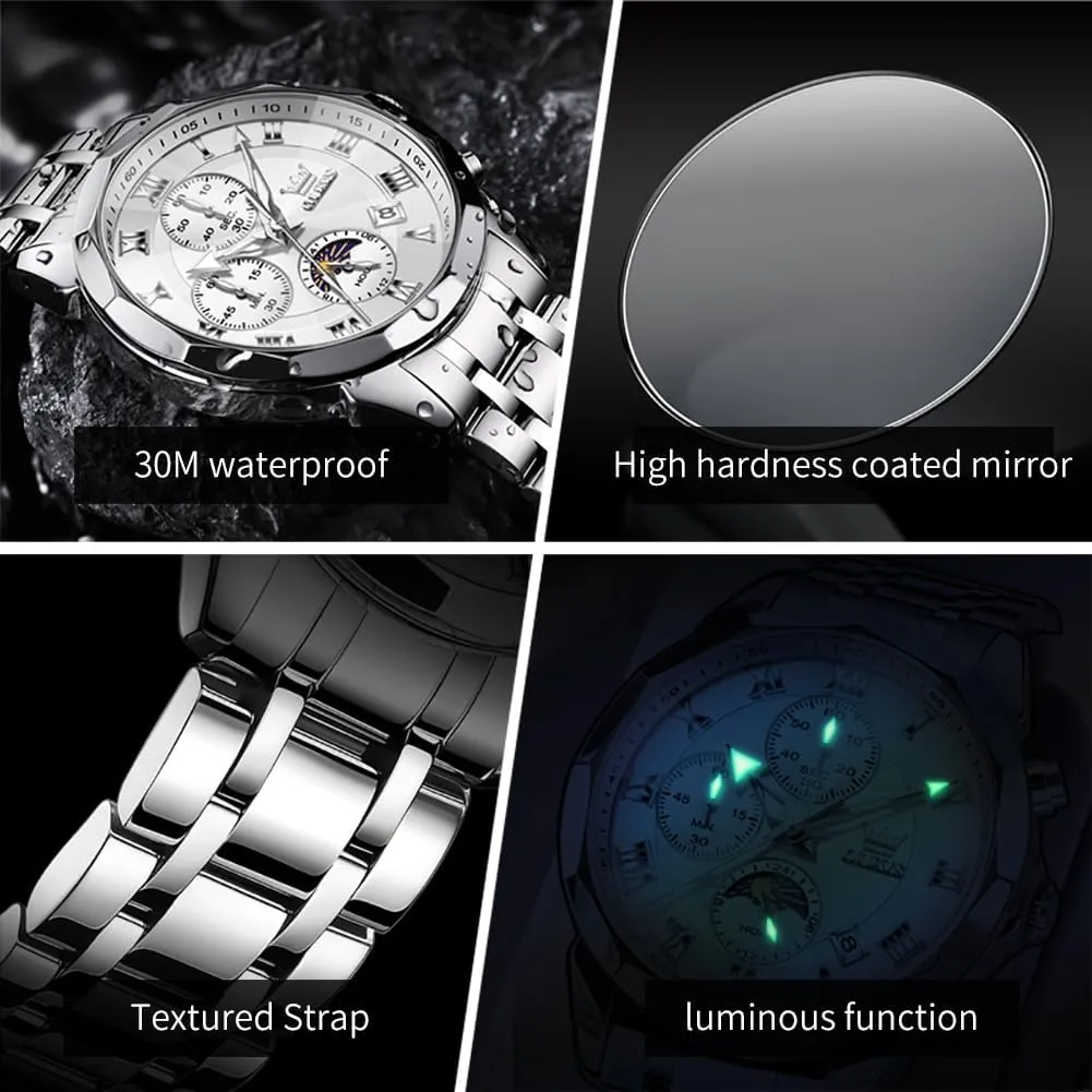 OLEVS Men Watch Business Dress Diamond Luxury Watch Luminous Easy to Read Date Waterproof Stainless Steel Quartz Analog Simple Dress Watch
