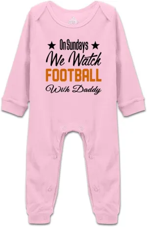 On Sundays We Watch Football with Daddy Funny Newborn Infant Baby Boy Girl Romper Cotton Bodysuit