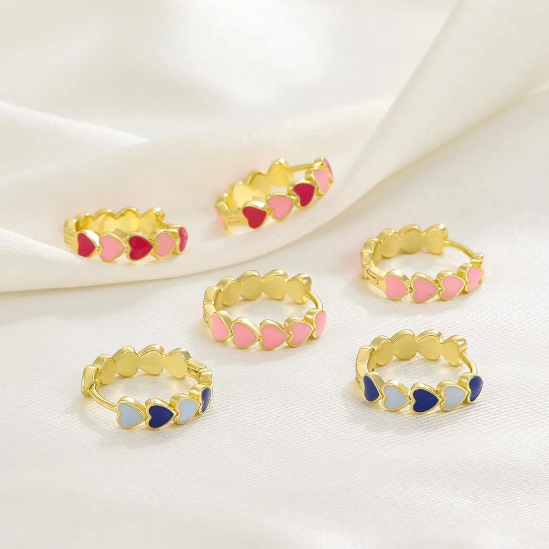 ONLYJUMP 18K Gold Plated Colorful Heart Hoop Earrings For Women Tiny Enamel Heart Earrings Multicolor Danity Love Heart Hoops Earrings Fashion Jewelry Birthday Gift