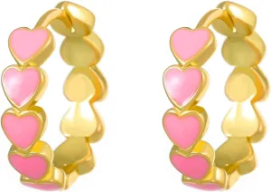 ONLYJUMP 18K Gold Plated Colorful Heart Hoop Earrings For Women Tiny Enamel Heart Earrings Multicolor Danity Love Heart Hoops Earrings Fashion Jewelry Birthday Gift