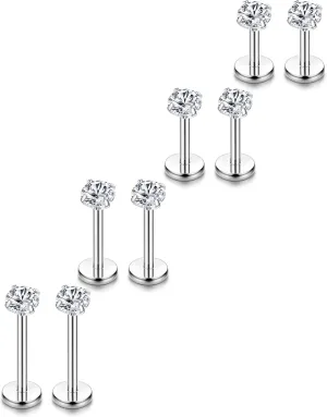 ORAZIO 4-8 PCS 18G Nose Studs for Women Men 316L Stainless Steel Hypoallergenic Earring Studs Nose Piercing Jewelry, CZ Inlaid Helix, Lip & Tragus Piercing, Stylish Body Adornments