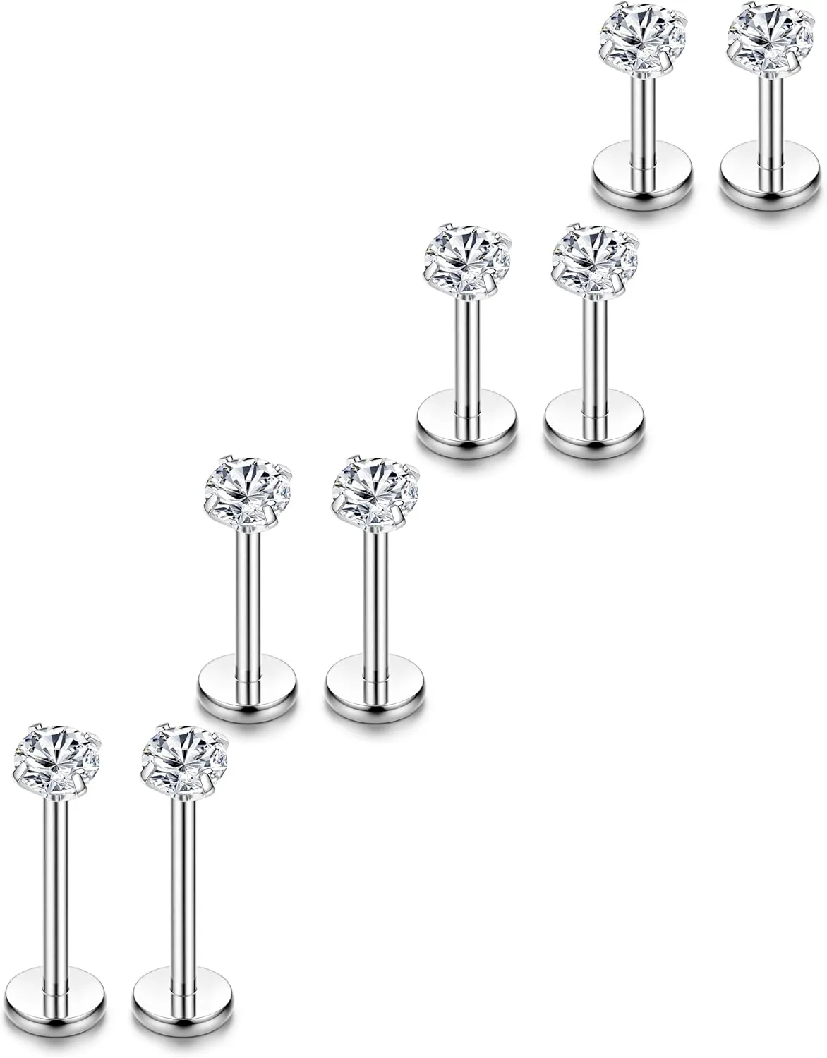 ORAZIO 4-8 PCS 18G Nose Studs for Women Men 316L Stainless Steel Hypoallergenic Earring Studs Nose Piercing Jewelry, CZ Inlaid Helix, Lip & Tragus Piercing, Stylish Body Adornments