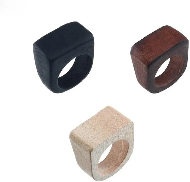 Original Natural Wood Rings Handmade Retro Geometric Round Statement Rings Vintage Bohemia Wooden African Ethnic Ring Jewelry for Women