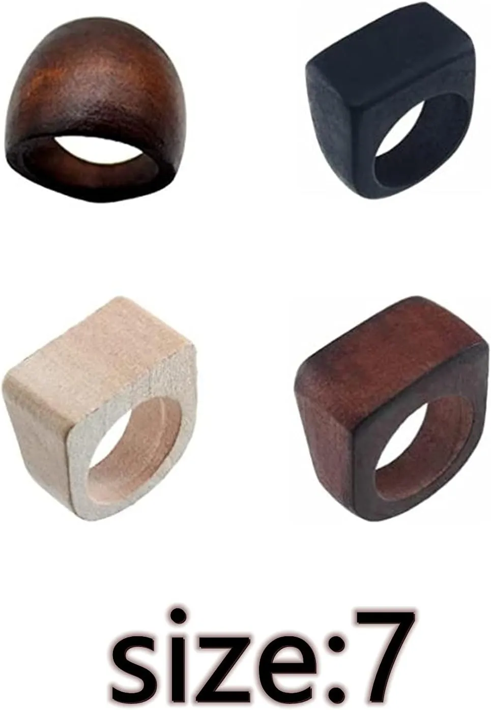 Original Natural Wood Rings Handmade Retro Geometric Round Statement Rings Vintage Bohemia Wooden African Ethnic Ring Jewelry for Women