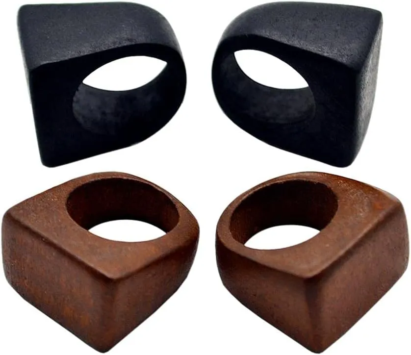 Original Natural Wood Rings Handmade Retro Geometric Round Statement Rings Vintage Bohemia Wooden African Ethnic Ring Jewelry for Women