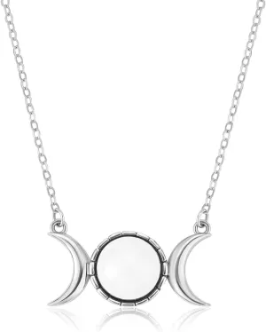 Ornaland Triple Moon Goddess Necklace Natural Crystal Gemstone Symbol Pendant Necklace Sterling Silver Moon Phase Necklace Jewelry Gift for Women