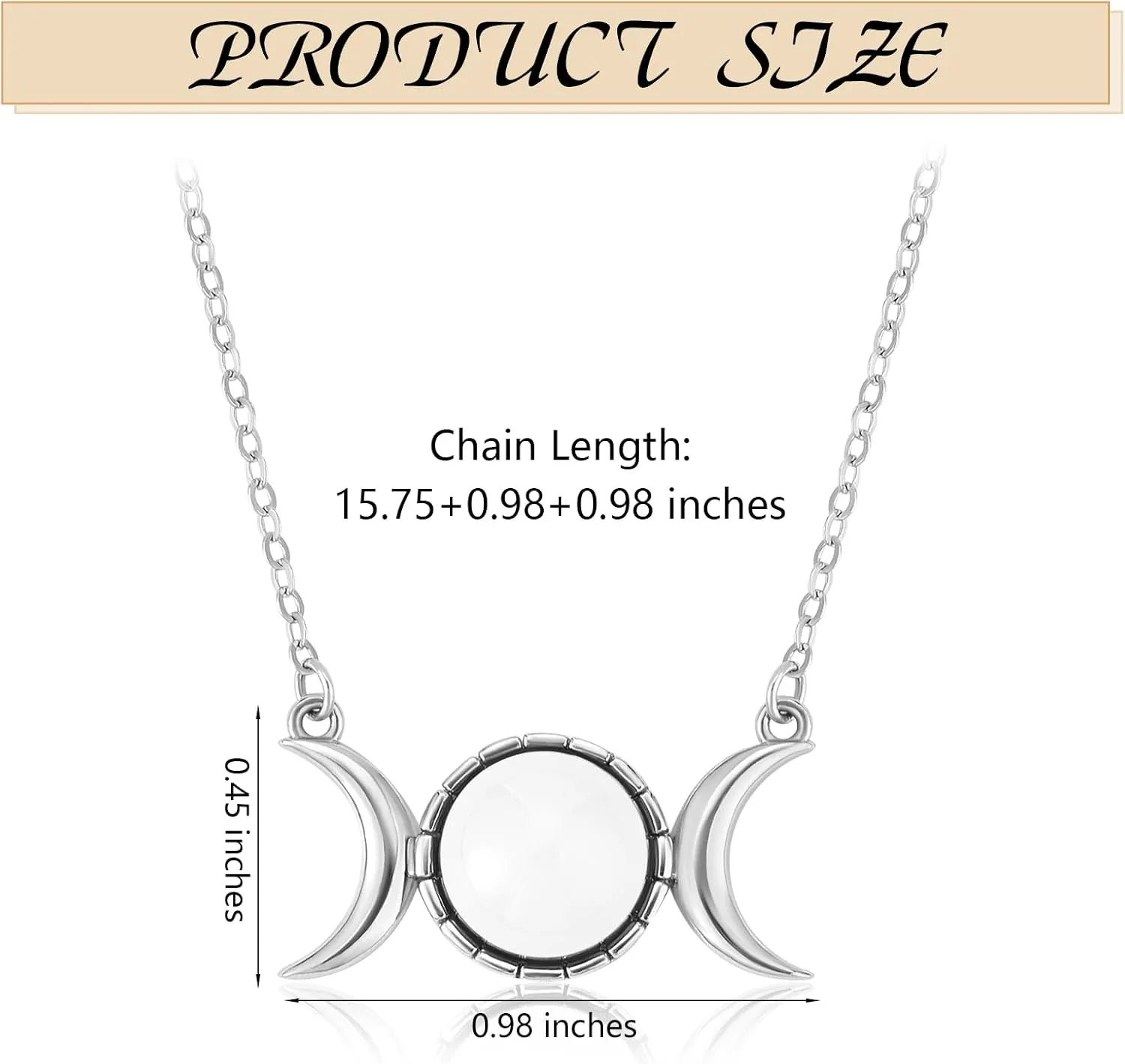 Ornaland Triple Moon Goddess Necklace Natural Crystal Gemstone Symbol Pendant Necklace Sterling Silver Moon Phase Necklace Jewelry Gift for Women