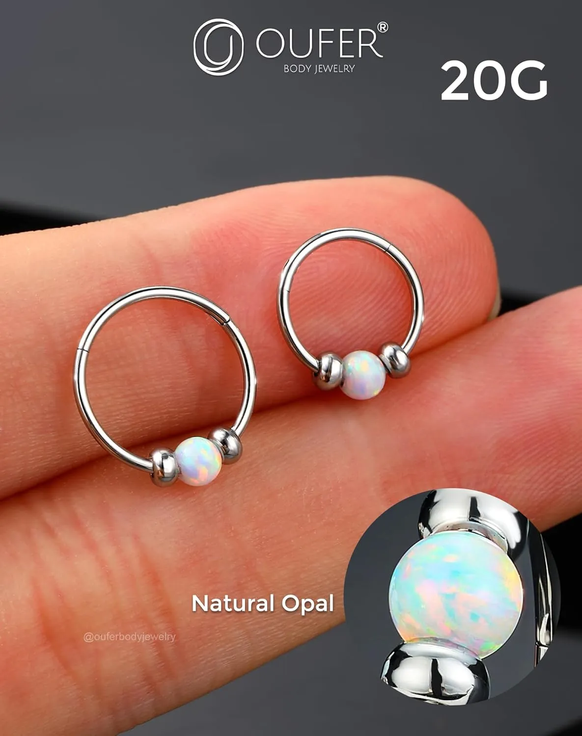 OUFER 20G/18G Nose Rings Hoop, Opal Nose Rings For Women, 316L Surgical Steel Nose Piercing Jewelry, Clicker Septum Rings, Nose Hoops, Cartilage Helix Piercing Jewelry-8mm 10mm
