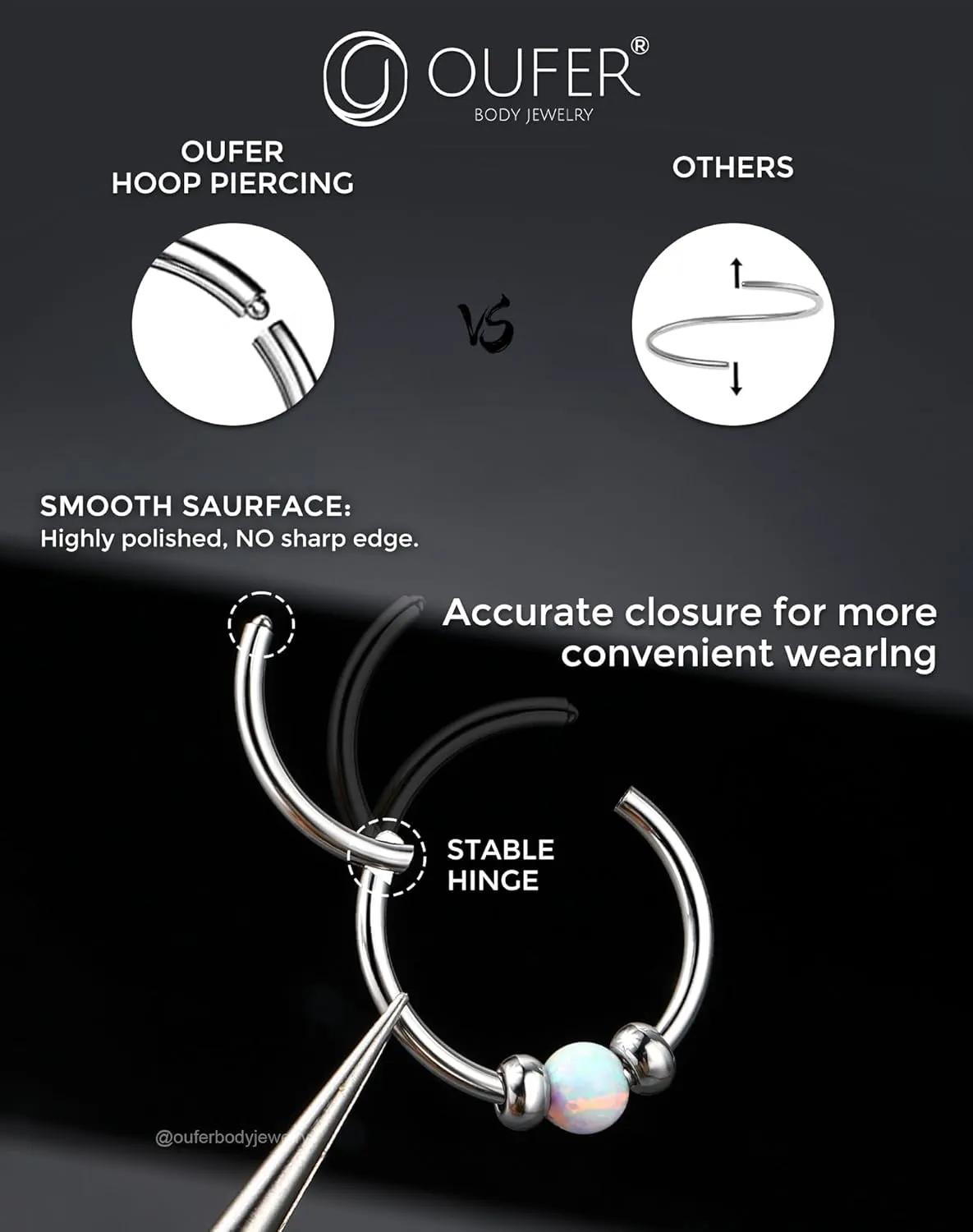OUFER 20G/18G Nose Rings Hoop, Opal Nose Rings For Women, 316L Surgical Steel Nose Piercing Jewelry, Clicker Septum Rings, Nose Hoops, Cartilage Helix Piercing Jewelry-8mm 10mm